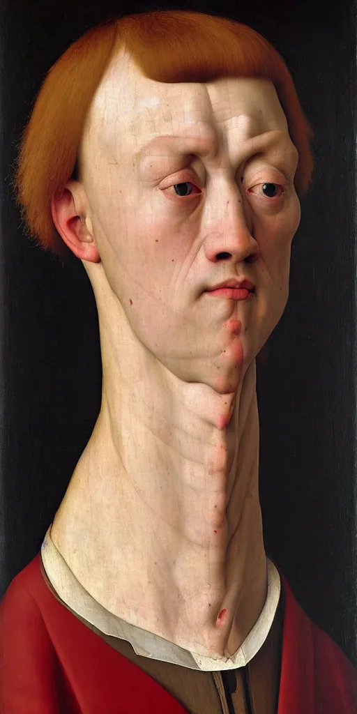 Prompt: a portrait a very ordinary person, facing front, by Rogier van der Weyden, head and shoulders, oil painting, anatomically correct, beautiful perfect face, sharp focus, Highly Detailed, Cinematic Lighting, 8k, HD - W 768