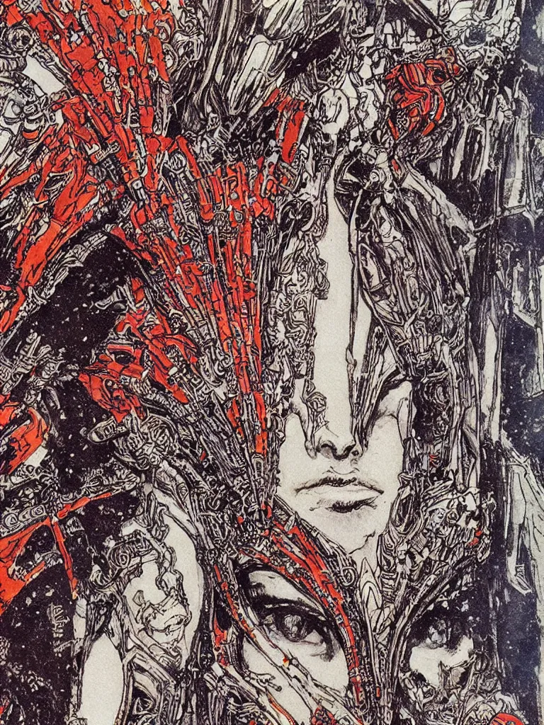 Prompt: Close up detail of Shibu by Philippe Druillet