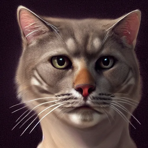 Prompt: a realistic portrait of a man whos half cat, artstation artist