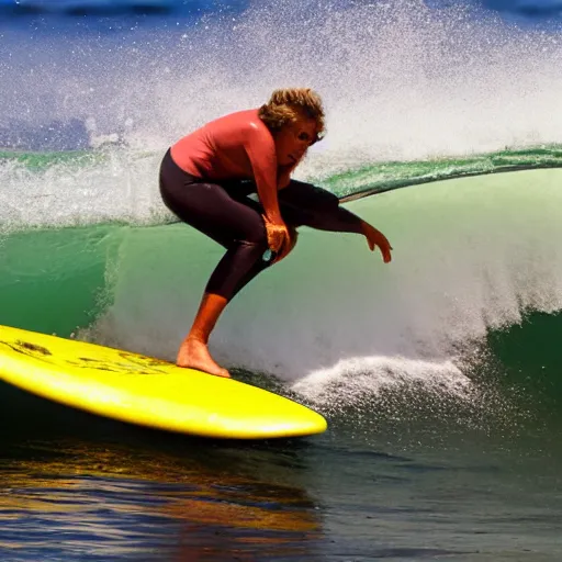 Image similar to grandma surfing a wave at teahupo'o