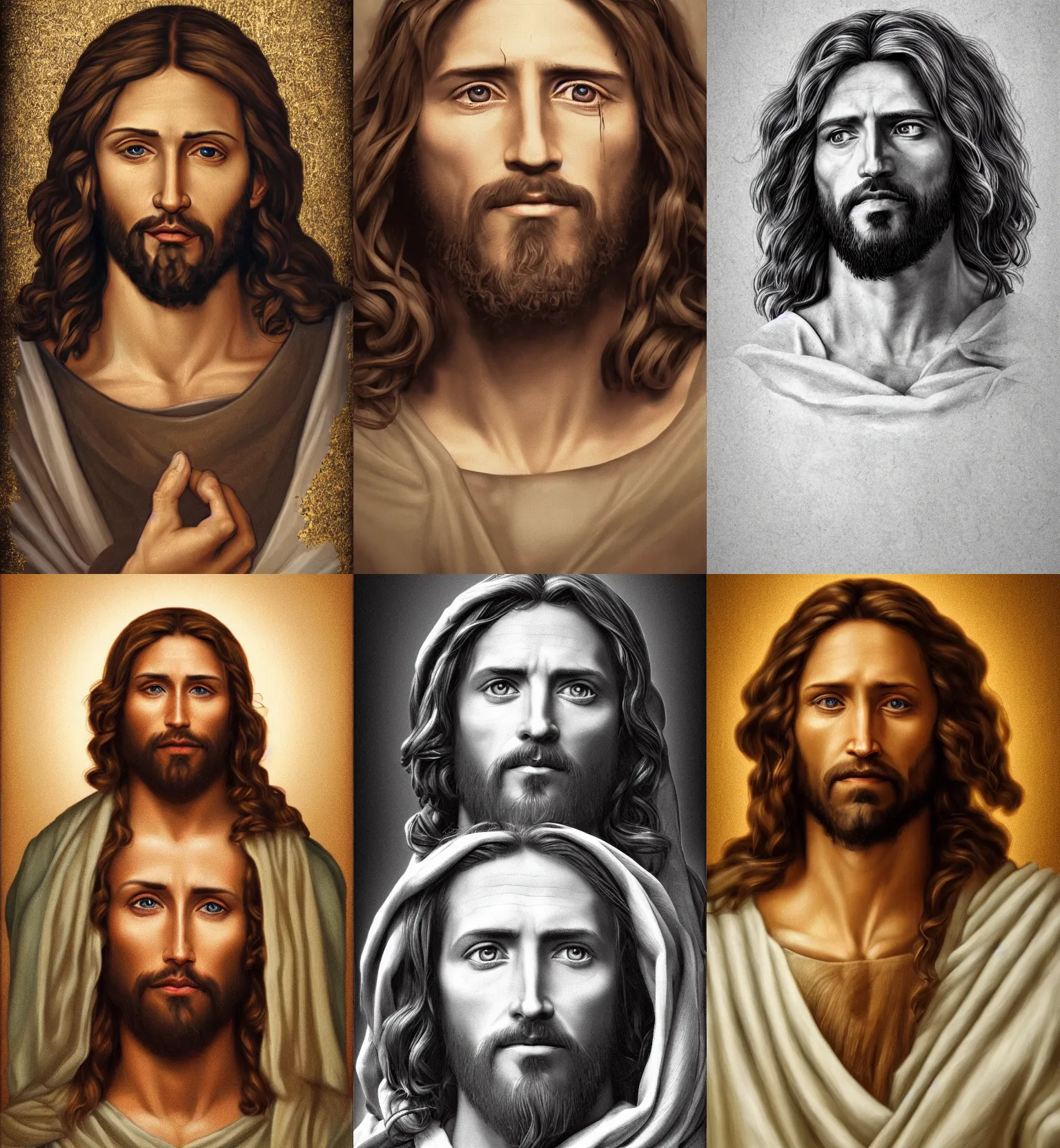 Prompt: portrait of Jesus Christ, digital art, extremely detailed, sharp, cel shaded, 8k, trending on Artstation, beautiful composition, hyperrealistic features, full body