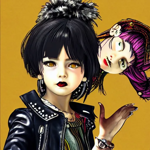 Image similar to punk little girl, profile picture, vintage fashion, highly detailed, reflection, 8 k, realistic artwork, hd, inspired by jojo bizarre adventure, 9 0 s anime art style