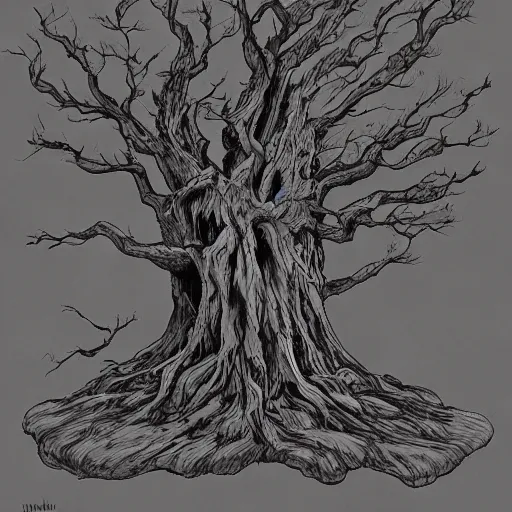 Prompt: an ancient tree, on the house, trending on artstation, hiroaki tsutsumi style