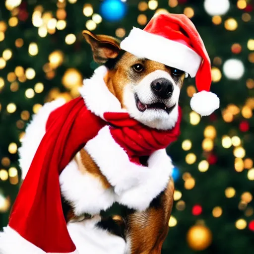 Image similar to a dog wearing a santa hat and scarf, a stock photo by Elke Vogelsang, shutterstock contest winner, dada, stock photo, stockphoto, photoillustration