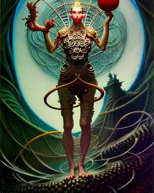 Image similar to the juggler tarot card, fantasy character portrait made of fractals, ultra realistic, wide angle, intricate details, the fifth element artifacts, highly detailed by peter mohrbacher, hajime sorayama, wayne barlowe, boris vallejo, aaron horkey, gaston bussiere, craig mullins