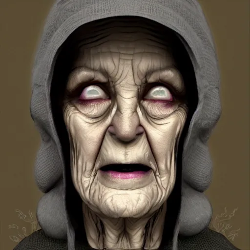 Prompt: weird scary old woman photorealistic
