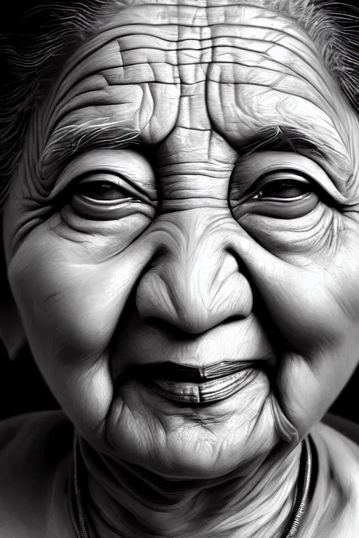 Image similar to ultra detailed close up face portrait of mamatha gandhi, black and white face portrait, extremely detailed digital painting, in the style of fenghua zhong and ruan jia and jeremy lipking and peter mohrbacher, mystical colors, rim light, beautiful lighting, 8 k, stunning scene, raytracing, octane, trending on artstation