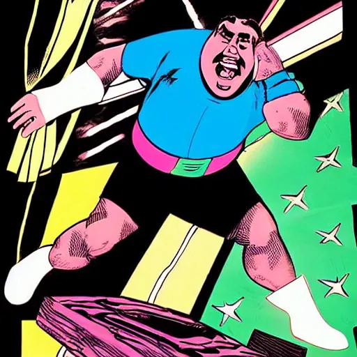 Prompt: john candy in the style of jack kirby