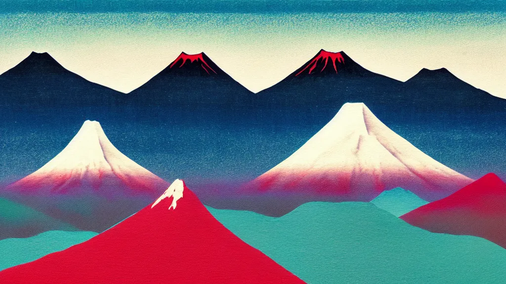 Image similar to japan tateyama mountain range toyama, a collage painting, in the style of wes anderson, lola dupre, david hockney, isolated on negative space background dark monochrome neon spraypaint accents volumetric octane render