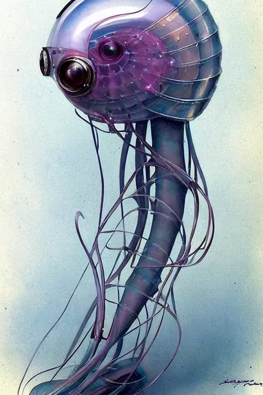 Image similar to ( ( ( ( ( 1 9 5 0 s retro future robot android aluminum jelly fish. muted colors. ) ) ) ) ) by jean - baptiste monge!!!!!!!!!!!!!!!!!!!!!!!!!!!!!!