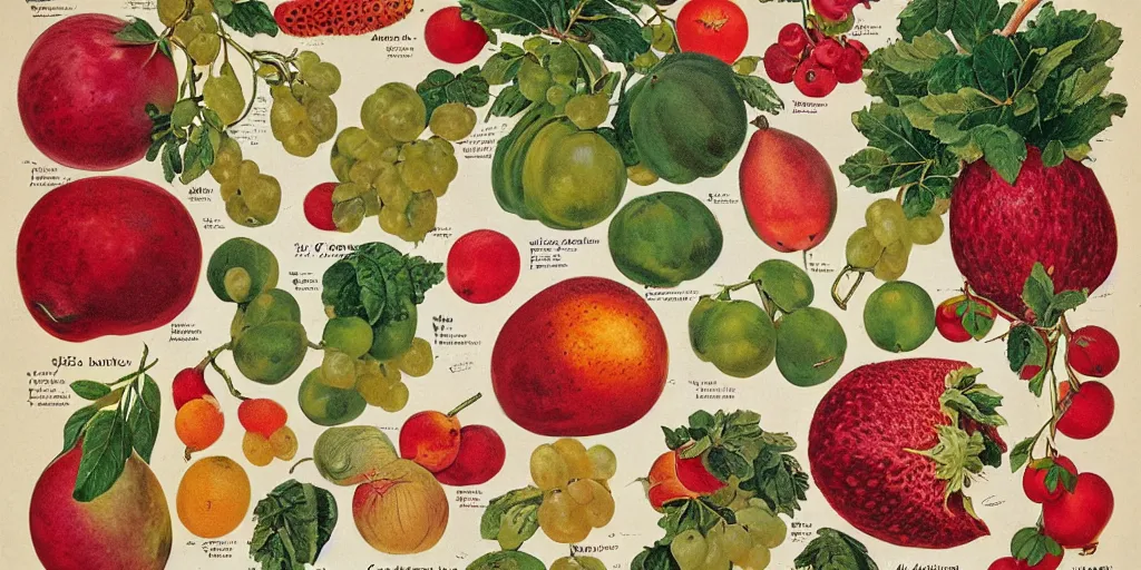 Image similar to catalogue of various vintage fruit illustrations