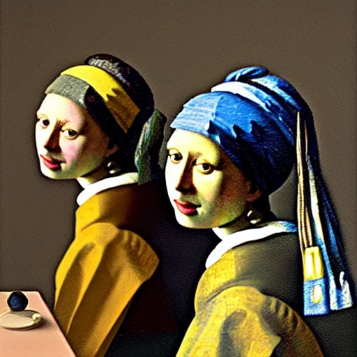 Image similar to 3 mary's, painting by vermeer