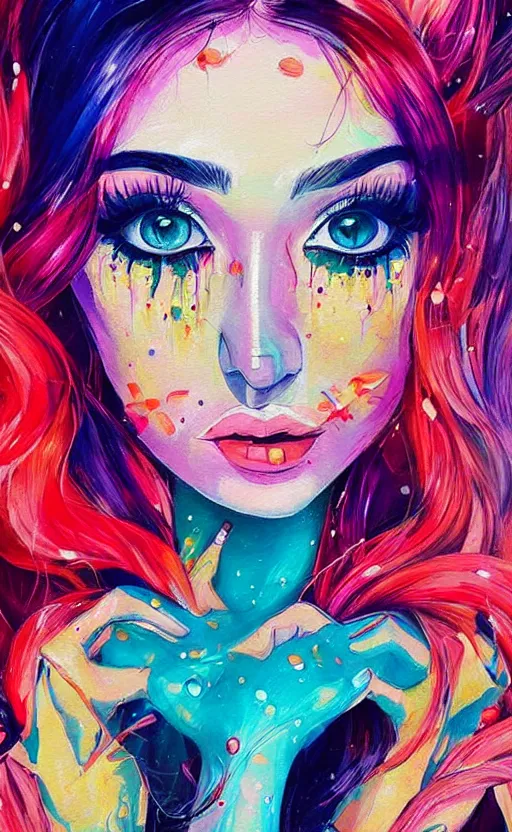 Image similar to an ultra detailed beautiful painting of a stylish woman with colorful sundress, movie poster, modern, symmetrical, harumi hironaka, conrad roset, greg rutkowski