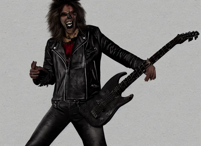 Prompt: werewolf rockstar, leather jacket, electric guitar, matte painting, artstation