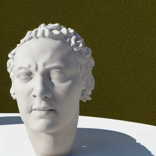 Image similar to a 3 d white reneissance statue head drinking a coctail, 3 d render