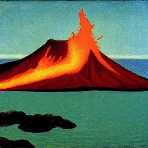 Image similar to volcano with lava falling on the sea by Edward Hopper