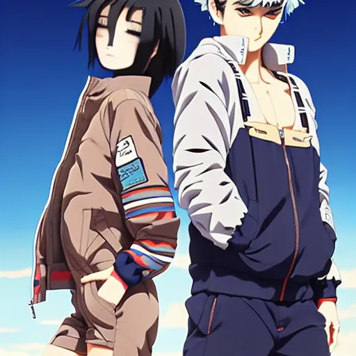 Prompt: a beautiful androgoynous anime boy gravure model, wearing oversized mayan bomber jacket and leotard with overalls, bulky poofy bomber jacket with mayan patterns, aztec street fashion, gapmoe yandere grimdark, trending on pixiv fanbox, painted by greg rutkowski makoto shinkai takashi takeuchi studio ghibli, akihiko yoshida