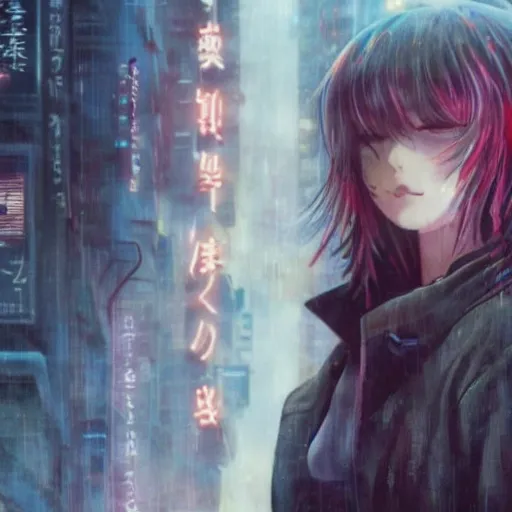 Image similar to an anime cute girl in blade runner 2047