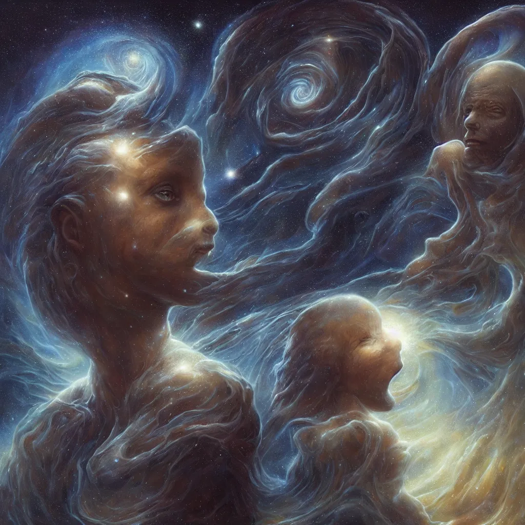 Prompt: a sentient traveler of galaxies, by tomasz alen kopera