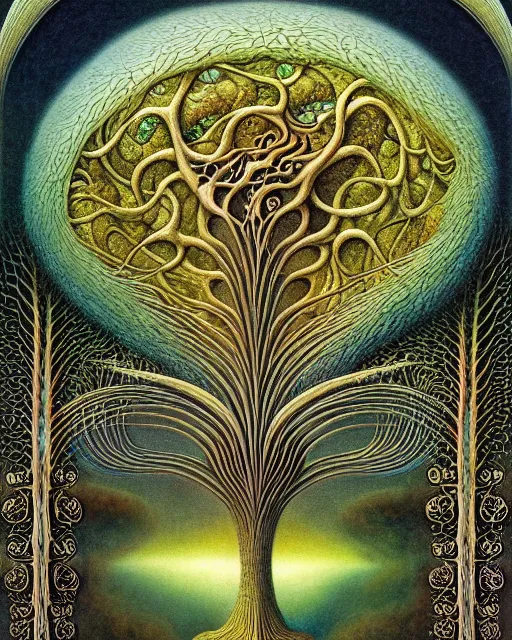 Image similar to tree of life by roger dean and andrew ferez, art forms of nature by ernst haeckel, divine chaos engine, symbolist, visionary, art nouveau, botanical fractal structures, organic, detailed, realistic, surreality