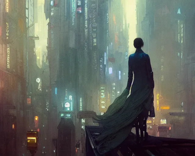 Image similar to 2 0 1 8 blade runner movie still girl look at the cityscape from roof perfect face fine realistic face pretty face neon puffy jacket blue futuristic sci - fi elegant by denis villeneuve tom anders zorn hans dragan bibin thoma greg rutkowski ismail inceoglu illustrated sand storm alphonse mucha