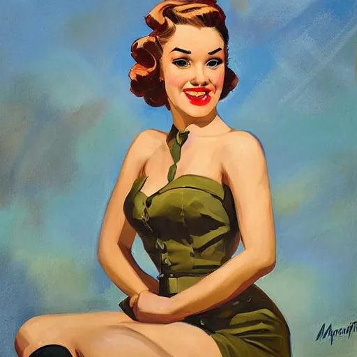 Prompt: wwii era pinup portrait of saweetie by manchess rocha murakami and keith garvey