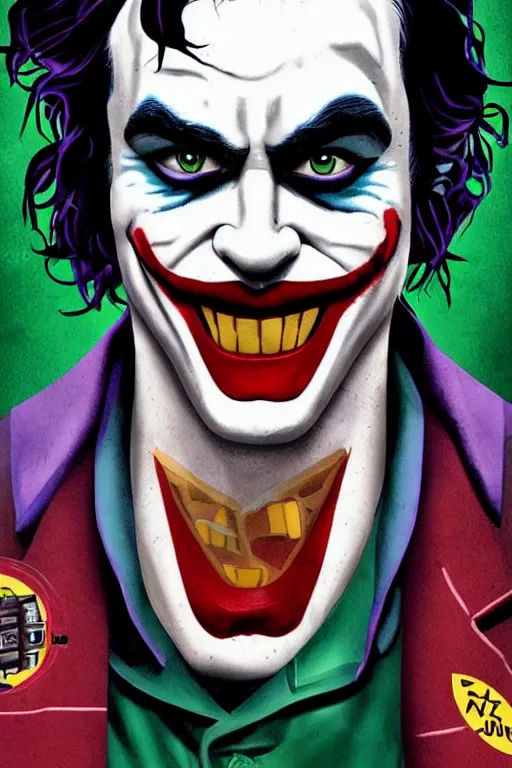 Prompt: joaquin phoenix joker comic book cover issues 2 0, delete duplicated object content!!!!, violet polsangi pop art, gta chinatown wars art style, bioshock infinite art style, incrinate, realistic anatomy, hyperrealistic, 2 color, white frame, content balance proportion