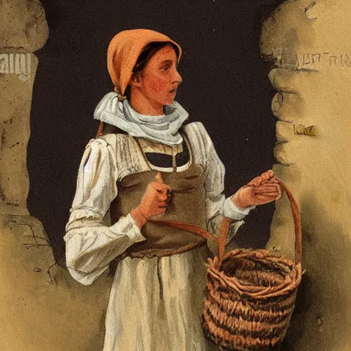 Prompt: an illustration of a young peasant woman by lisbeth zwerger