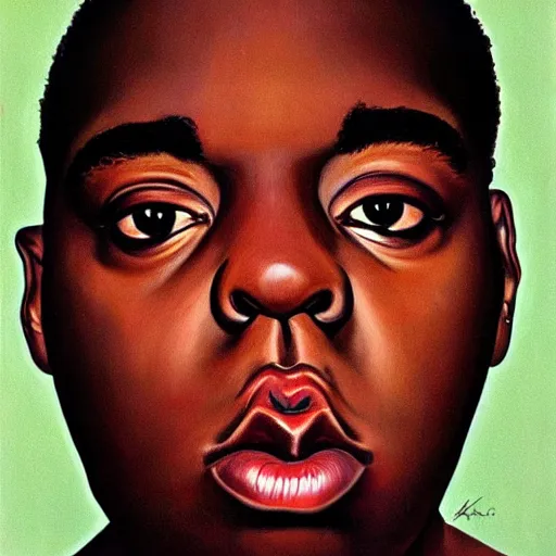 Image similar to a portrait of biggie smalls by matin klarwein