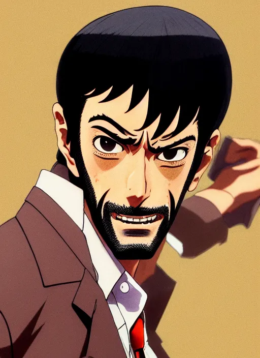 Prompt: a film still portrait of a 1 9 8 0's lupin iii, finely detailed features, closeup at the face, perfect art, in ancient city ruins, water, sun, gapmoe yandere grimdark, trending on pixiv fanbox, painted by greg rutkowski makoto shinkai takashi takeuchi studio ghibli, akihiko yoshida,