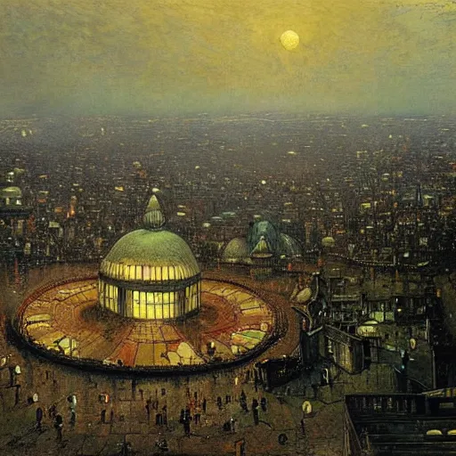 Prompt: peaceful domed city, john atkinson grimshaw