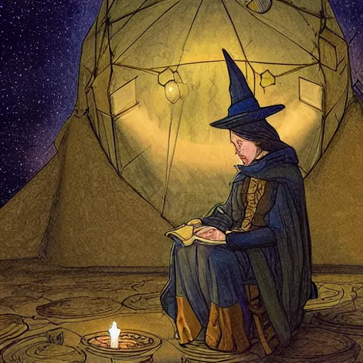 Image similar to a digital painting of a wizard teaching in an observatory, constellations, midnight, sparks from the candles, victorian era, art by terese neilsen, rebecca guay, scott fischer, normal rockwell, trending on artstation