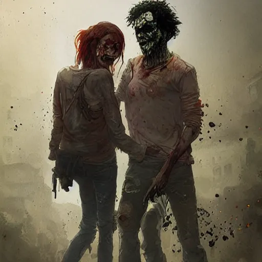 Image similar to clementine from the waking dead the last season been eaten by a couple of zombie by greg rutkowski