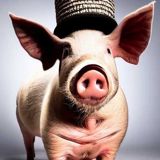 Image similar to an award winning portrait photo of a pig wearing a sombrero