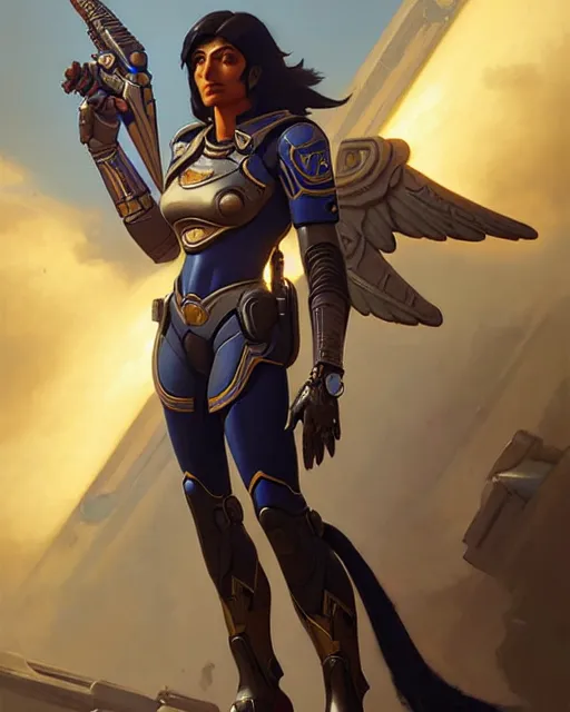 Prompt: pharah from overwatch, character portrait, concept art, intricate details, highly detailed by greg rutkowski, michael whelan and gustave dore