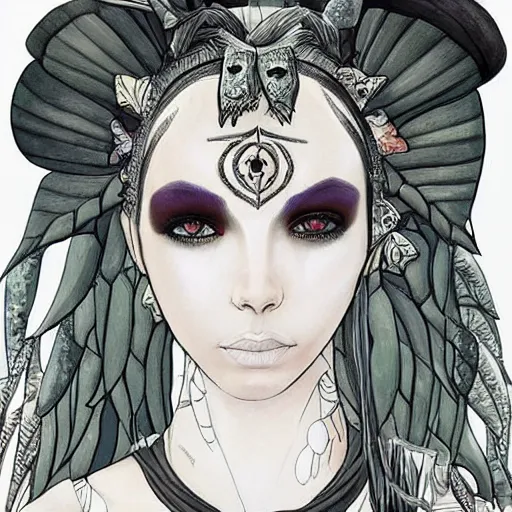 Prompt: the non-binary deity of Spring, she resembles a mix of Grimes, Aurora Aksnes, and Zoë Kravitz, in a style blend of Botticelli and Æon Flux, stunningly detailed artwork