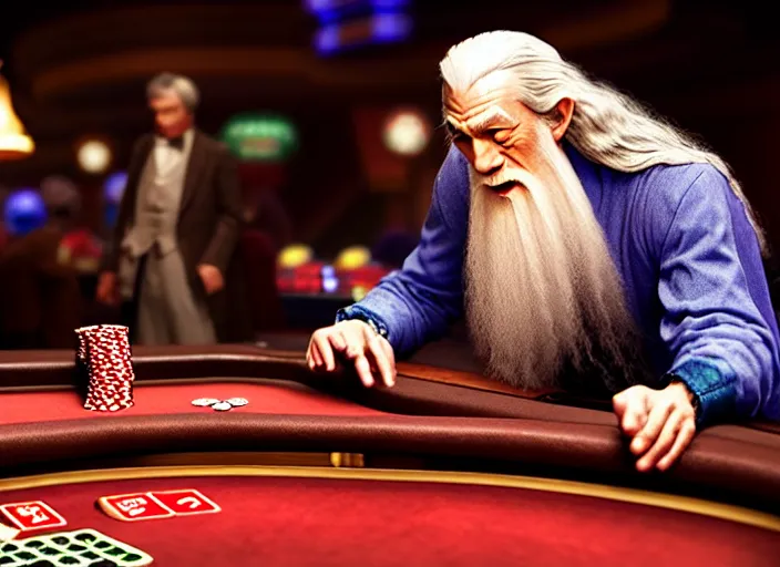 Image similar to film still of gandalf gambling in a casino in new pixar movie, 8 k