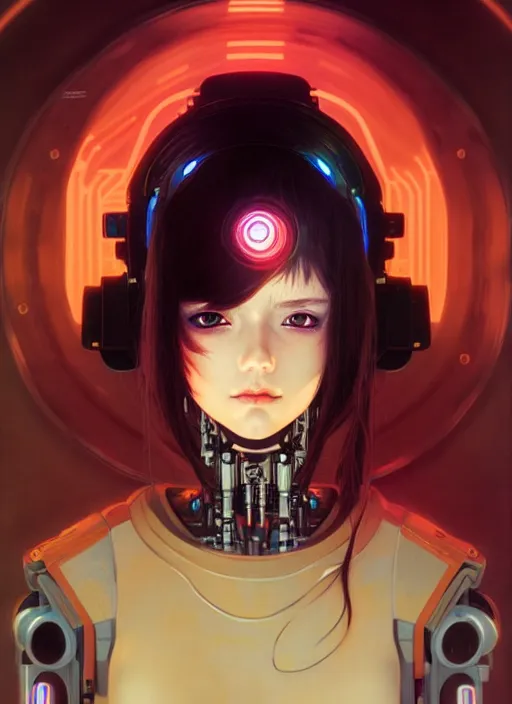 Image similar to portrait of beautiful young cyborg anime maiden, cute-fine-face, pretty face, realistic shaded Perfect face, fine details. Anime, cyberpunk, Warhammer, highly detailed, artstation, illustration, art by Ilya Kuvshinov and Gustav Klimt