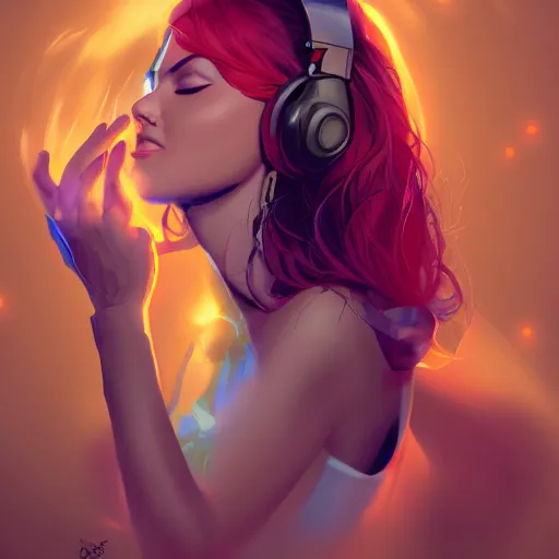 Image similar to a beautiful woman enjoing music by marvel comics, digital art, trending on artstation