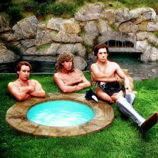 Prompt: lord of the rings, chilling near the pool