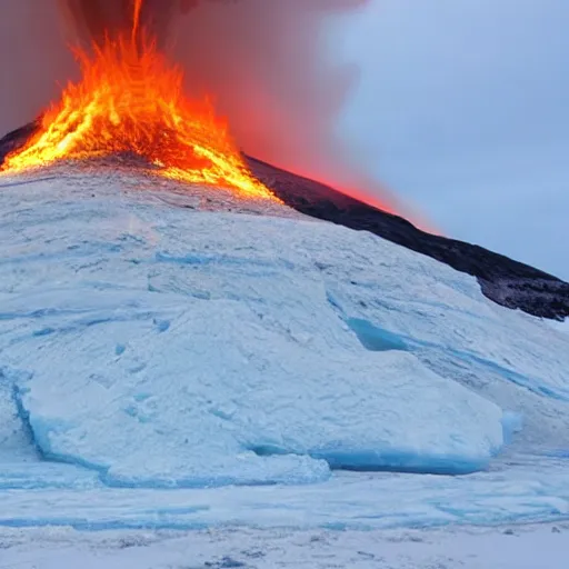 Prompt: An Ice volcano, fire and ice