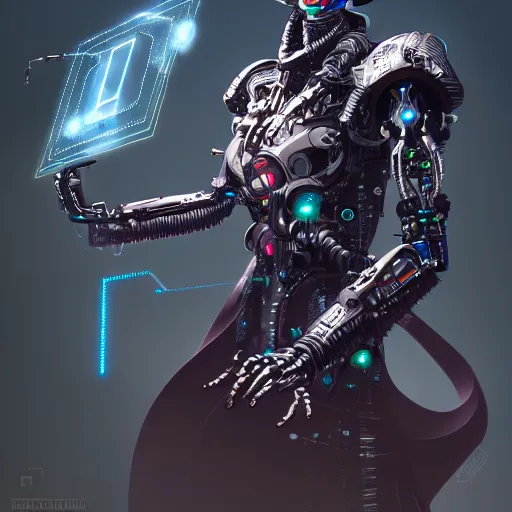 Image similar to a portrait of a evil cybernetic magician releasing spell, cyberpunk concept art, trending on artstation, highly detailed, intricate, sharp focus, digital art, 8 k