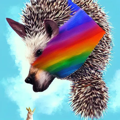 Image similar to a hedgehog riding on a unicorn, digital painting realism