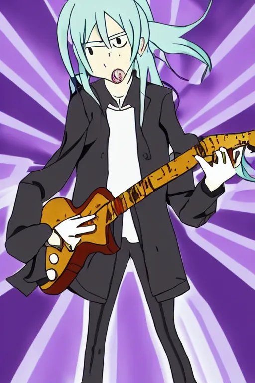 Prompt: Dr. Stein from Soul Eater playing a guitar