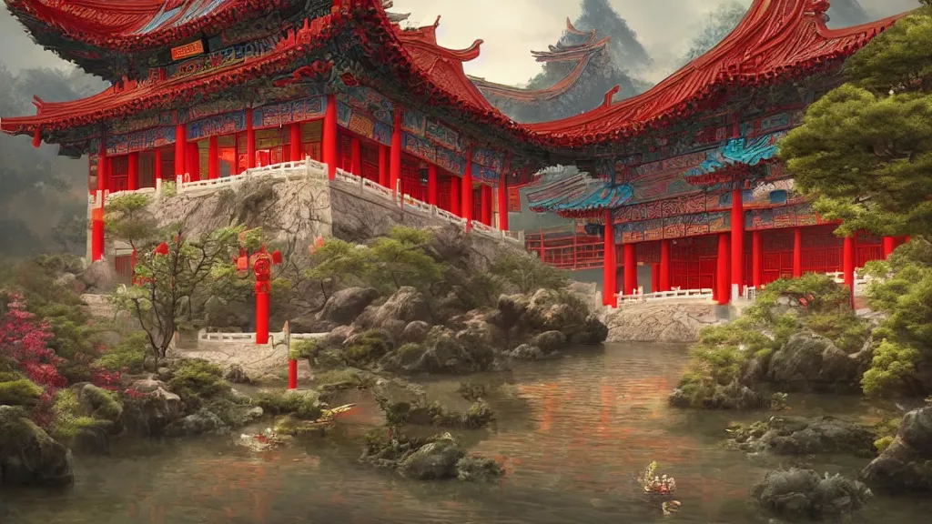 Image similar to Chinese temple, fantasy artwork, award-winning, beautiful scenery, artstation