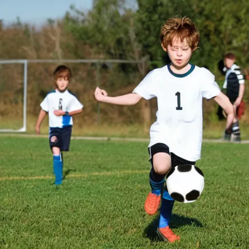 Prompt: Zeno playing soccer