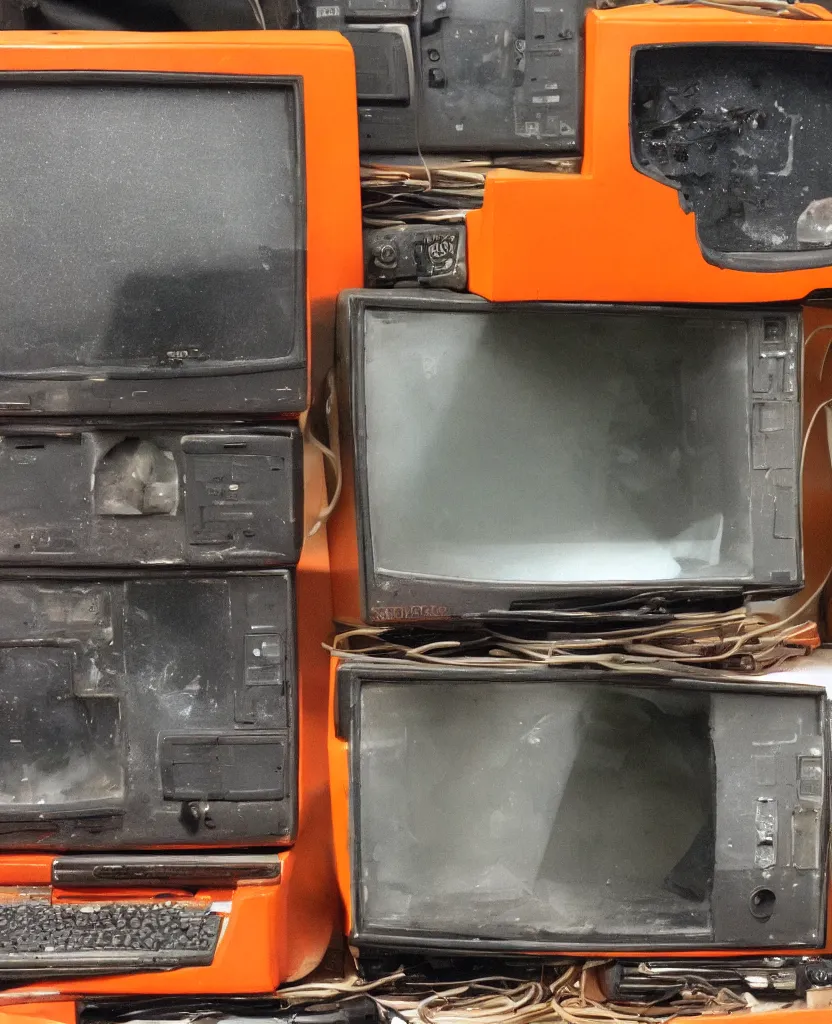 Image similar to broken orange vintage crt monitor