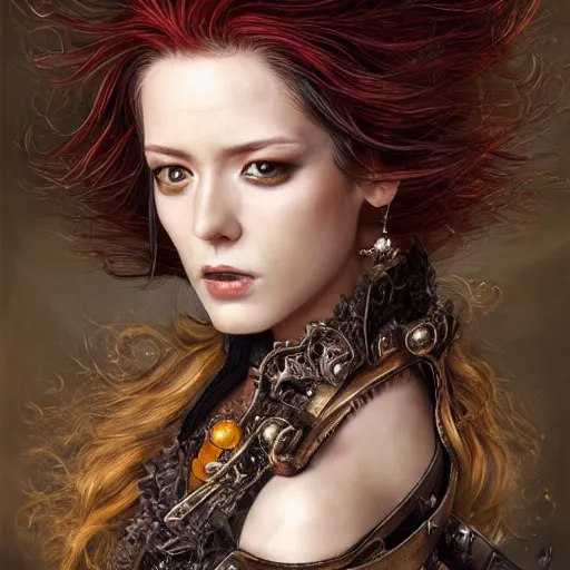 Image similar to portrait, headshot, insanely nice professional hair style, dramatic hair color, digital painting, of a old 17th century, old cyborg merchant, amber jewels, baroque, ornate clothing, scifi, realistic, hyperdetailed, chiaroscuro, concept art, art by Franz Hals and Jon Foster and Ayami Kojima and Amano and Karol Bak,