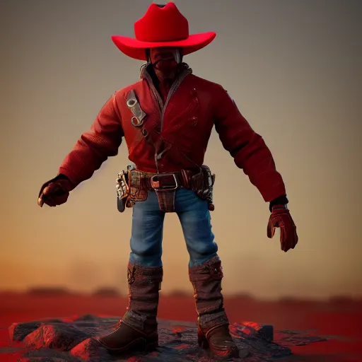 Image similar to Trippie Red as a cowboy, figurine, blender, octane render, studio lighting, 8K, hyperdetalied, trending on ArtStation, high quality,