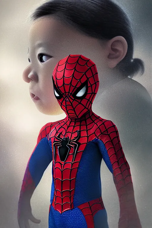 Prompt: majestic and regal portait of asian toddler spiderman, marvel, perfect face, beautiful, intricate, epic, elegant, fantasy, highly detailed, digital painting, hard focus, beautiful volumetric lighting, epic light, ultra detailed, by leesha hannigan, ross tran, thierry doizon, kai carpenter, ignacio fernandez rios